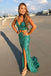glitter green two piece prom dress sparkly mermaid party gown with split