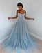 shiny strapless blue tulle long prom dress sparkly blue tulle evening dress