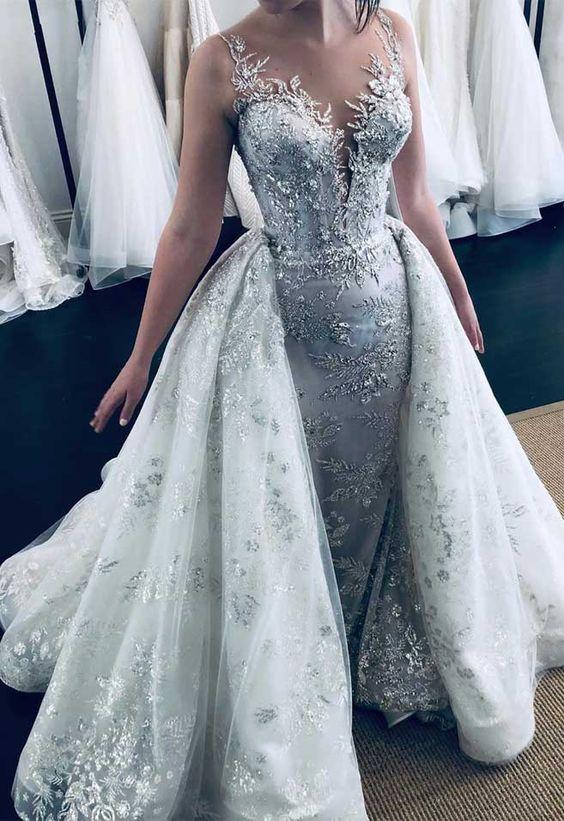 Gorgeous Mermaid Appliqued Wedding Dress with Train PW474