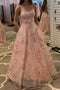Pink Tulle Floral Long Prom Dresses A-line Graduation Gown With Pockets GP150