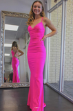 Elegant Spaghetti Straps Mermaid Prom Dresses, Hot Pink Long Evening Gown GP384