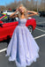lavender long prom dress with appliques tulle a line graduation dress