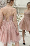 Pink Lace Short A line Homecoming Dress, Cute Pink Sweet 16 Dress GM438