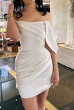 Ivory Satin Off the Shoulder Tight Homecoming Wedding Party Dress GM440