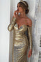 Long Sleeves V-neck Gold Prom Dreses Sequins Long Evening Dress GP145