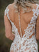 elegant long sleeves boho sheath wedding dress with appliques