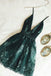 dark green short homecoming dresses spaghetti straps v neck party gown