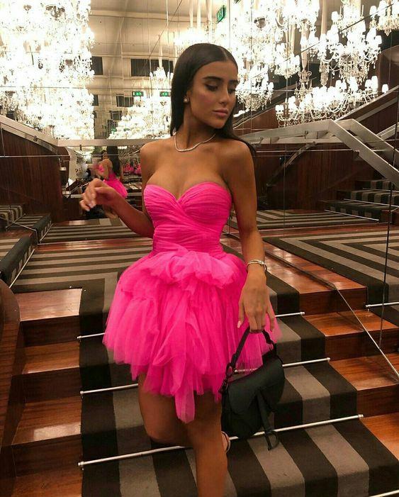 Chic Hot Pink Tulle Homecoming Dress, Short Graduation Party Dress GM476
