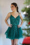 Green Tulle Homecoming Dress, Spaghetti Straps Appliqued Party Gown GM419