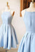 light blue satin short prom dress a line spaghetti straps homecoming dress