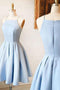 Light Blue Satin Short Prom Dress A-Line Spaghetti Straps Homecoming Dress GM360
