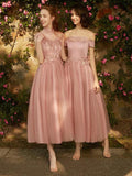 Multistyles A-line Tulle Blush Ankle Length Bridesmaid Dresses PB195