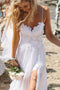 Simple Spaghetti-straps Tulle Lace Applique Beach Sheath Wedding Dress PW260