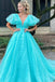 orange plunge v ruffled sleeve a line long formal dress elegant prom dresses