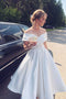 A Line Ankle Length Homecoming Dress, Ivory Off-Shoulder Satin Short Wedding Dress GM400