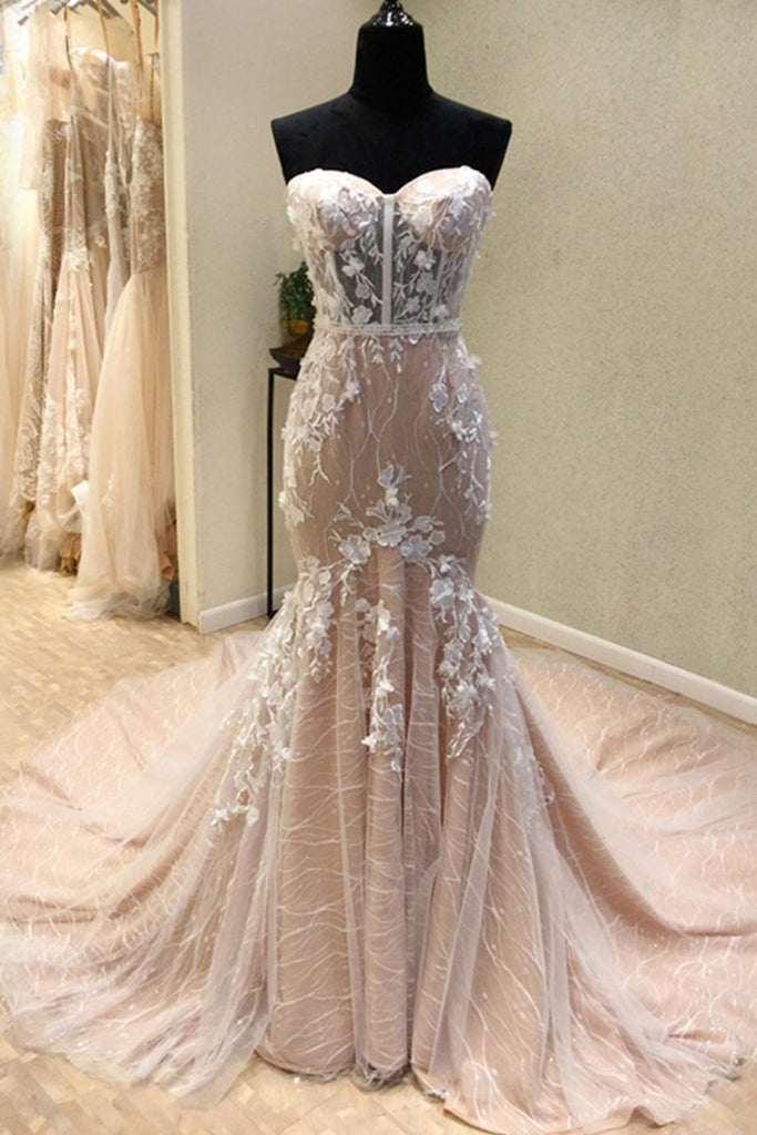 charming mermaid sweetheart lace wedding dresses sleeveless long bridal gown