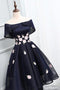 Navy Blue High Low Off Shoulder Prom Dress With Appliques GM361