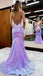 plunging v neck sequins beads sparkly mermaid prom dress purple evening gown