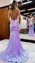 Plunging V-Neck Sequins Beads Sparkly Mermaid Prom Dress, Purple Evening Gown GP374