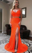 two piece orange sequins long prom dress orange evening dress with slit