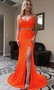 Two Piece Orange Sequins Long Prom Dress, Orange Evening Dress With Slit GP383