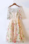 A Line Half Sleeves Floral Embroidery Homecoming Dress, Knee-Length Party Gown GM607