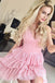 short pink lace homecoming dress a line pink graduation gown with ruffles