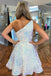 white sequin one shoulder a line short homecoming dresses sparkly mini prom dress