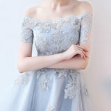 off the shoulder dusty blue high low homecoming dress tulle short prom dress