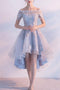 Off-the-shoulder Dusty Blue High Low Homecoming Dress Tulle Short Prom Dress GM450