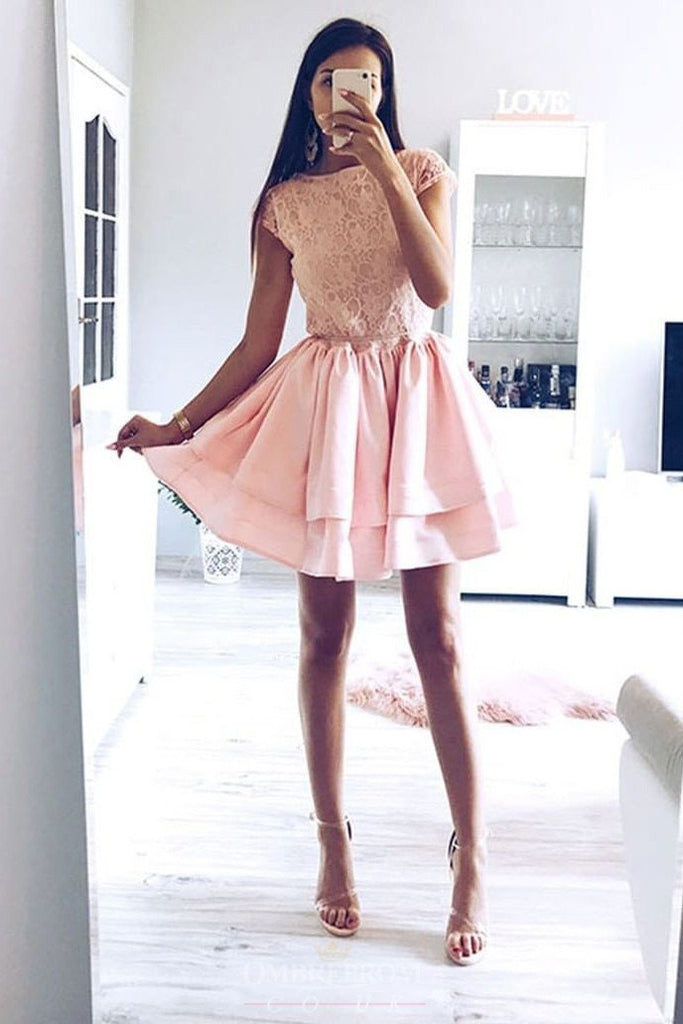 cute jewel lace short prom dresses layered party dresses