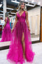 Sparkly Plunging High Split Prom Dress, Beading Formal Evening Dress GP546