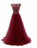 A-line beading bodice long tulle prom dresses evening dresses mg156