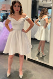 Ivory A-Line Short Homecoming Dress, Off-the-Shoulder Satin Short Prom Dress GM564