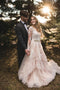 Charming Lace Long Sleeves Tulle Wedding Dresses with Tiered PW536