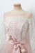 pink bowknot sweet 16 dress round neck lace long sleeves tulle short prom dress