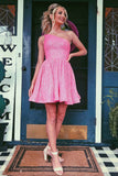 hot pink one shoulder a line short homecoming dresses sequins party dress