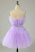 cute lavender strapless tulle lavender homecoming dresses short party dress with bowknot