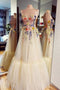 Spaghetti Straps Tulle Prom Dress with 3D Flowers, Long Evening Gown GP511
