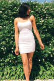 Scoop White Tight Sheath Backless Homecoming Dress with Slit GM102