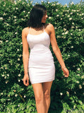 Scoop White Tight Sheath Backless Homecoming Dress with Slit GM102