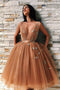 A-Line V-Neck Appliques Tulle Prom Dresses Backless Homecoming Dress GM218