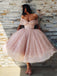 princess tea length prom dresses off shoulder sparkly homecoming dress