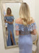 lace off shoulder blue prom dresses two piece sheath slit party gown