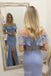 lace off shoulder blue prom dresses two piece sheath slit party gown
