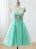 Mint Green Homecoming Dresses Short Junior Bridesmaid Dress With Lace GM186