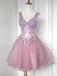 chic a line v neck tulle homecoming dress sweeth 16 dress with appliques
