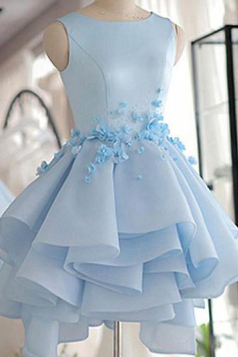 sky blue short prom dresses puffy ball gown homecoming dress