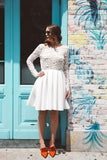 Charming Lace Long Sleeves Short Prom Dresses, Short Wedding Party Dress GM210