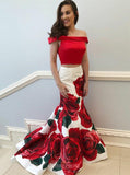 Off-the-Shoulder Floral Printed Two Piece Prom Dresses MP257